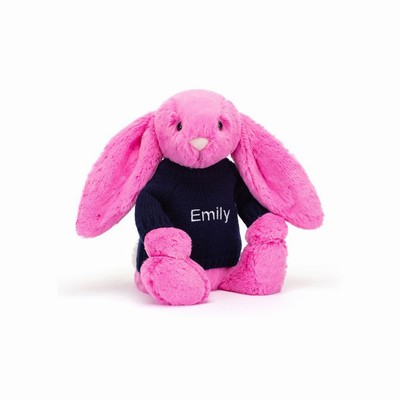 Jellycat Bashful Hot Pink Konijn with Navy Jumper | KP2491387